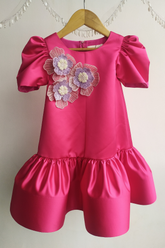 Pink satin aline with 3 flowers